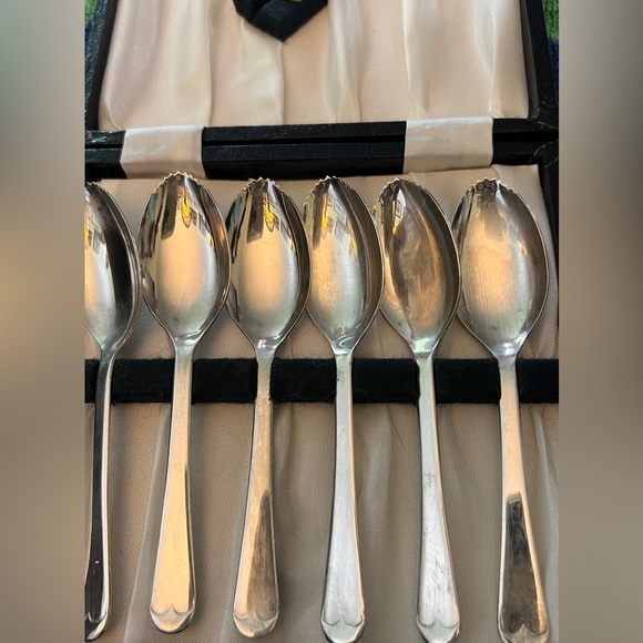 Leonard Silverplate, Sheffield England, 6 grapefruit spoons 5.25" with a case - Picture 2 of 4
